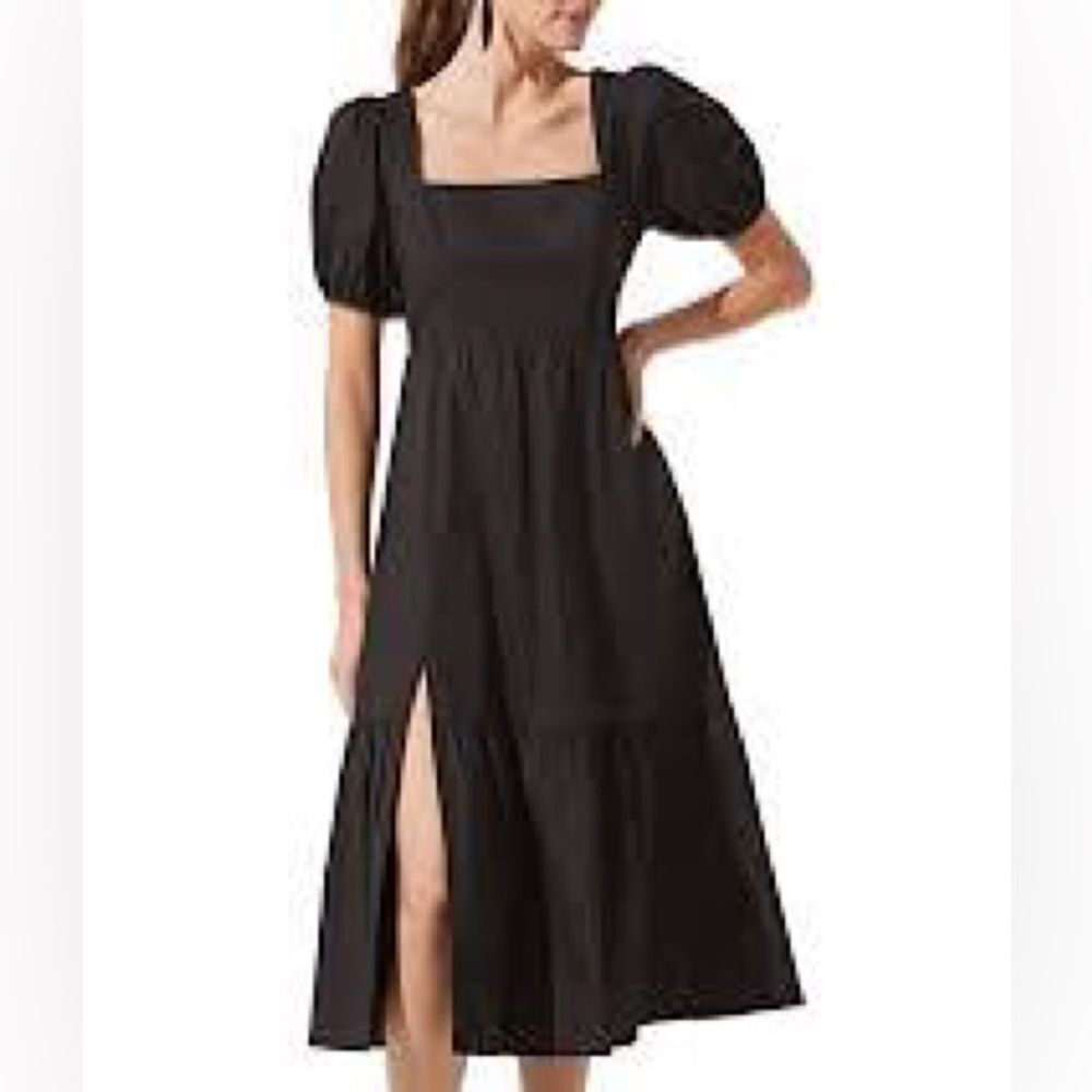 Astr The Label Poplin Puff Sleeve Tiered Midi Dress
